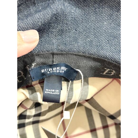 Burberry London Denim Bucket Hat Blue Cotton with Striped Ribbon Size M - Picture 2 of 4